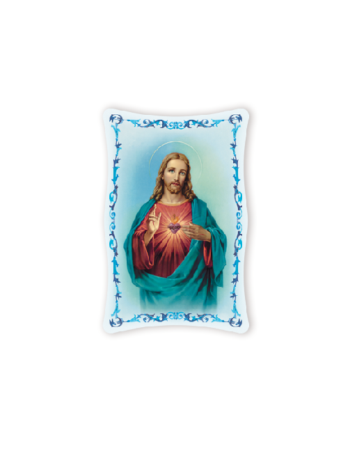 Quadro da Parete Sagomato con Immagine Sacro Cuore di Gesù Effetto Lucido Cornice e Decoro a Rilievo 25x40 cm