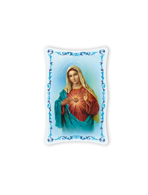 Quadro da Parete Sagomato con Immagine Sacro Cuore di Maria Effetto Lucido Cornice e Decoro a Rilievo 25x40 cm
