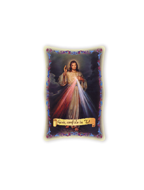 Quadro da Parete Sagomato con Immagine Gesù Misericordioso Effetto Lucido Cornice e Decoro a Rilievo 25x40 cm