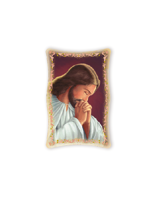Quadro da Parete Sagomato con Immagine Gesù in Preghiera Effetto Lucido Cornice e Decoro a Rilievo 25x40 cm