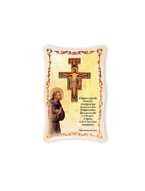 Quadro da Parete Sagomato con Immagine San Francesco d'Assisi Effetto Lucido Cornice e Decoro a Rilievo 25x40 cm