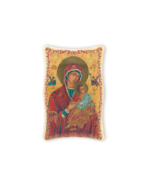Quadro da Parete Sagomato con Immagine Madonna Bizantina con Bambino Effetto Lucido Cornice e Decoro a Rilievo 25x40 cm