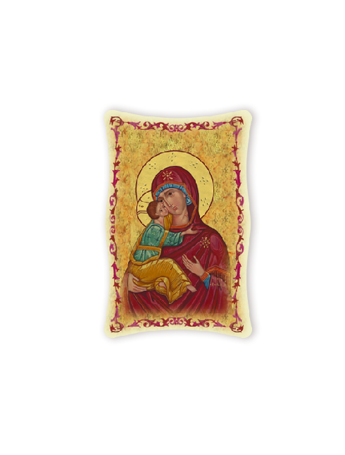 Quadro da Parete Sagomato con Immagine Madonna Bizantina con Bambino Effetto Lucido Cornice e Decoro a Rilievo 25x40 cm