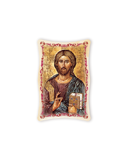 Quadro da Parete Sagomato con Immagine Gesù Maestro Effetto Lucido Cornice e Decoro a Rilievo 25x40 cm