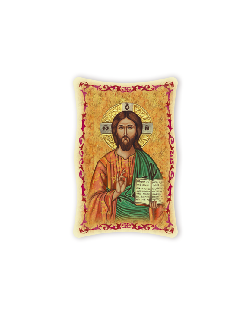 Quadro da Parete Sagomato con Immagine Gesù Maestro Effetto Lucido Cornice e Decoro a Rilievo 25x40 cm