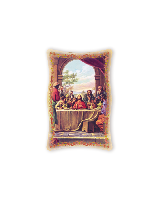 Quadro da Parete Sagomato con Immagine Ultima Cena Effetto Lucido Cornice e Decoro a Rilievo 25x40 cm