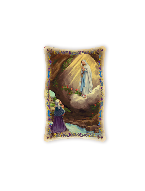 Quadro da Parete Sagomato con Immagine Madonna di Lourdes Effetto Lucido Cornice e Decoro a Rilievo 25x40 cm