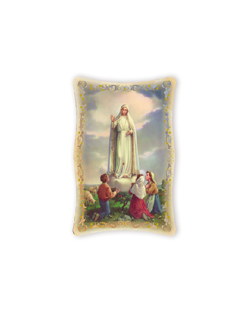 Quadro da Parete Sagomato con Immagine Madonna di Fatima Effetto Lucido Cornice e Decoro a Rilievo 25x40 cm
