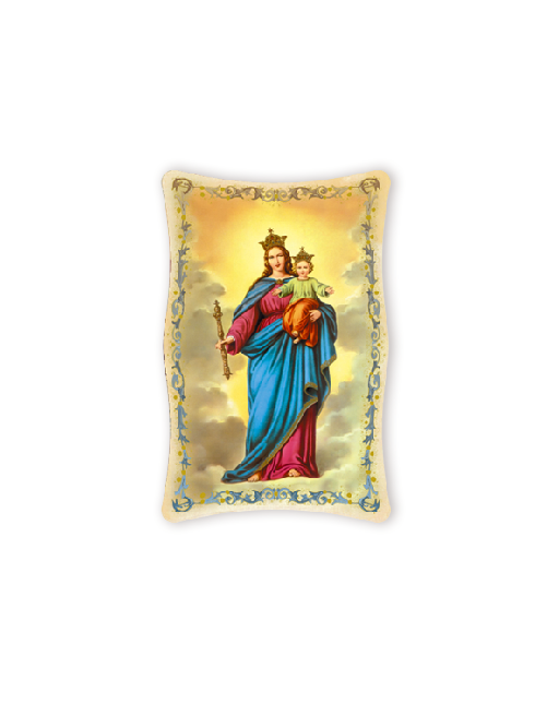 Quadro da Parete Sagomato con Immagine Madonna Ausiliatrice Effetto Lucido Cornice e Decoro a Rilievo 25x40 cm
