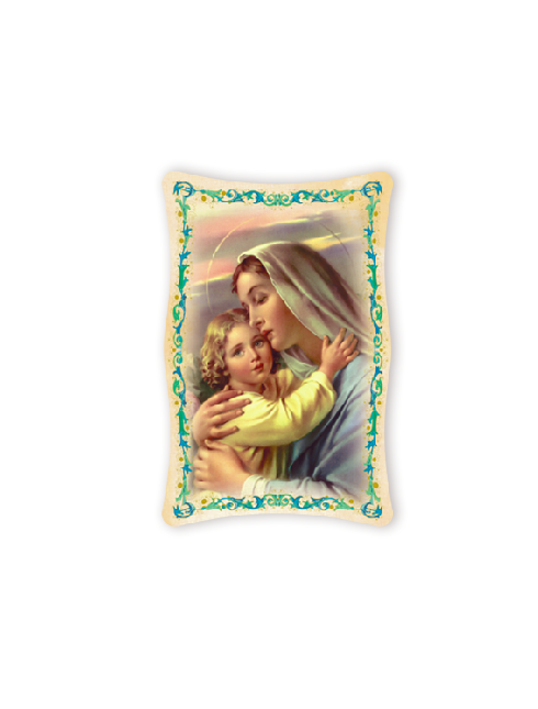 Quadro da Parete Sagomato con Immagine Madonna con Bambino Effetto Lucido Cornice e Decoro a Rilievo 25x40 cm