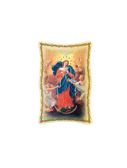 Quadro da Parete Sagomato con Immagine Madonna che Scioglie i Nodi Effetto Lucido Cornice e Decoro a Rilievo 25x40 cm