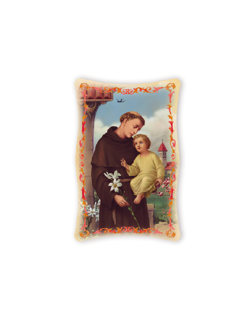 Quadro da Parete Sagomato con Immagine Sant'Antonio da Padova Effetto Lucido Cornice e Decoro a Rilievo 25x40 cm