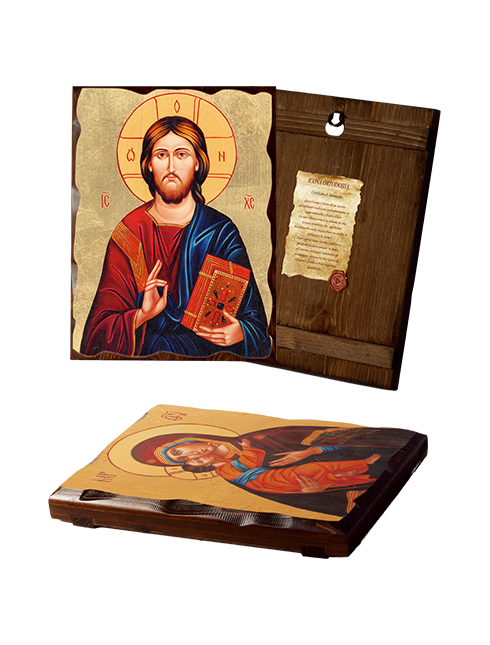 Quadro Icona Ortodossa Gesù Maestro in Legno Massello con Foglia Oro