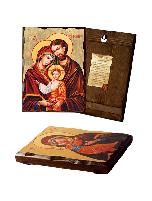 Quadro Icona Ortodossa Sacra Famiglia in Legno Massello con Foglia Oro