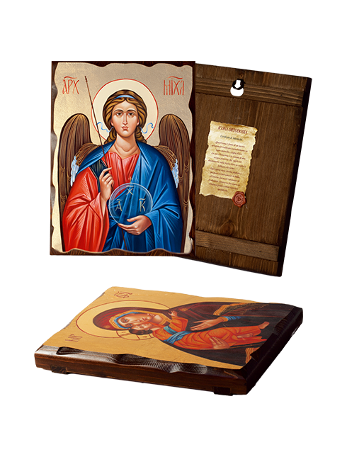 Quadro Icona Ortodossa Angelo Custode in Legno Massello con Foglia Oro