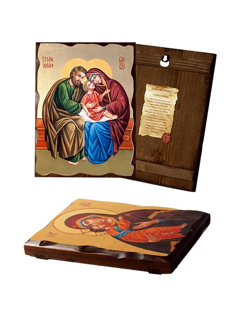 Quadro Icona Ortodossa Sacra Famiglia in Legno Massello con Foglia Oro