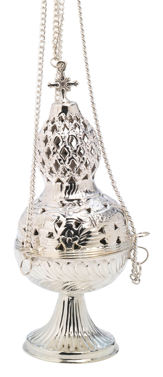 Turibolo in Ottone Argentato Lucido Altezza 26 cm