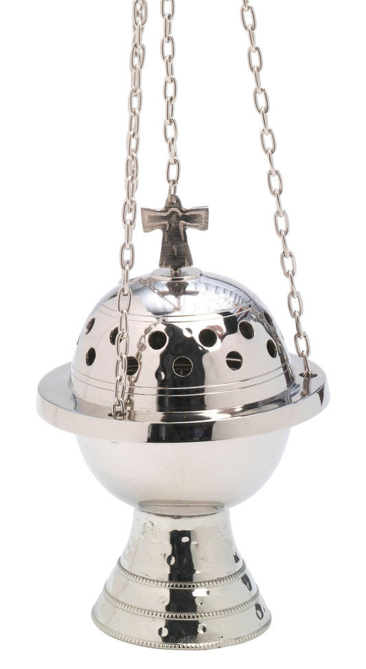Turibolo con Croce in Ottone Argentato Lucido Altezza 19 cm
