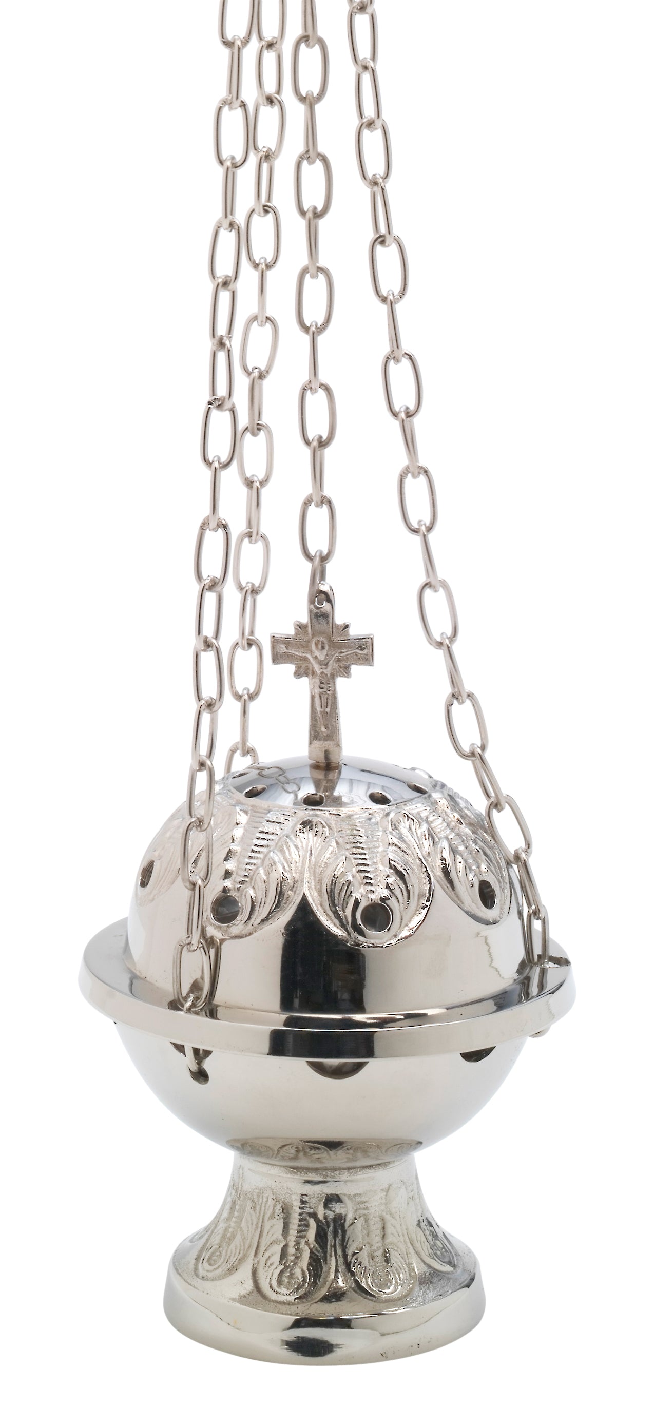 Turibolo con Croce in Ottone Argentato Lucido Altezza 15 cm