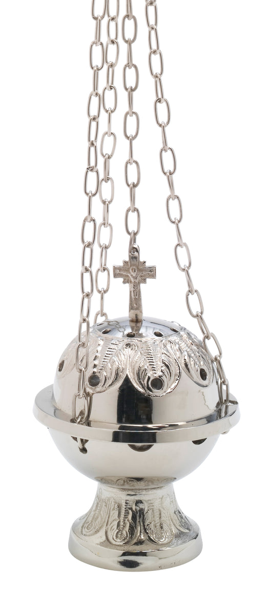 Turibolo con Croce in Ottone Argentato Lucido Altezza 15 cm