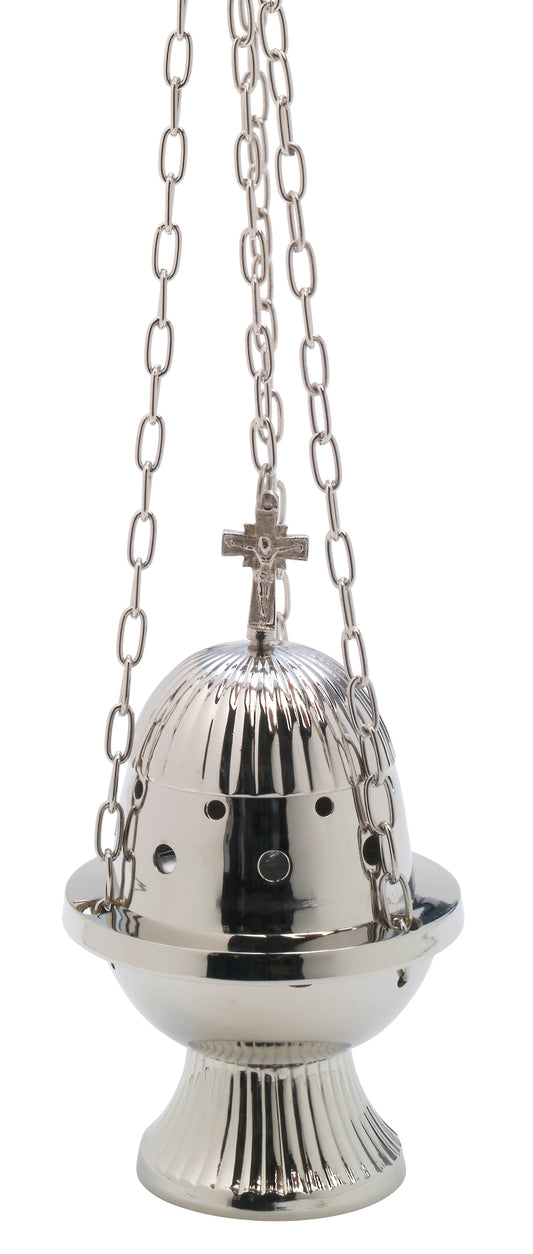 Turibolo con Croce in Ottone Argentato Lucido Altezza 18 cm