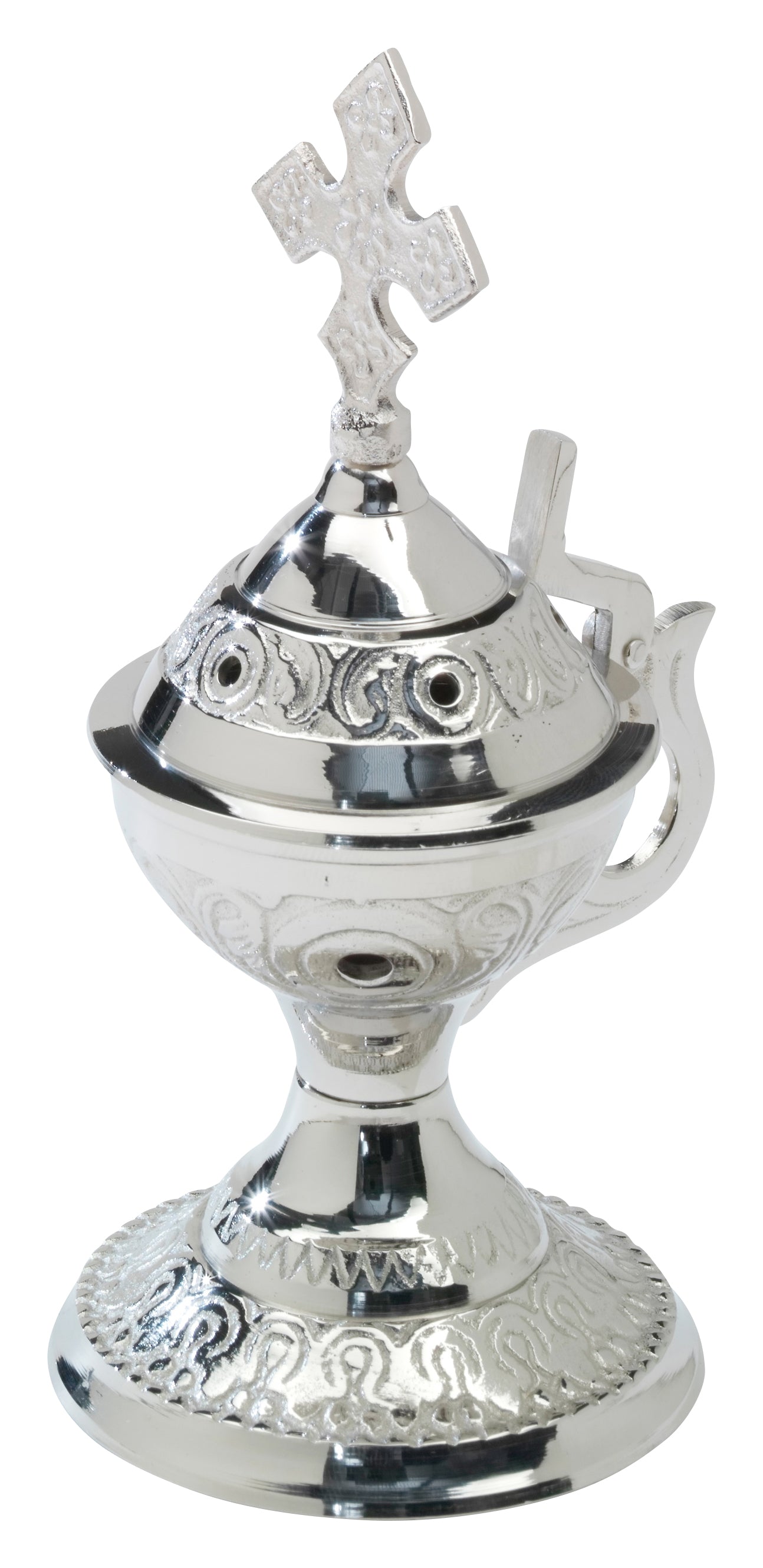 Turibolo in Ottone Argentato Lucido con Manico Altezza 14 cm