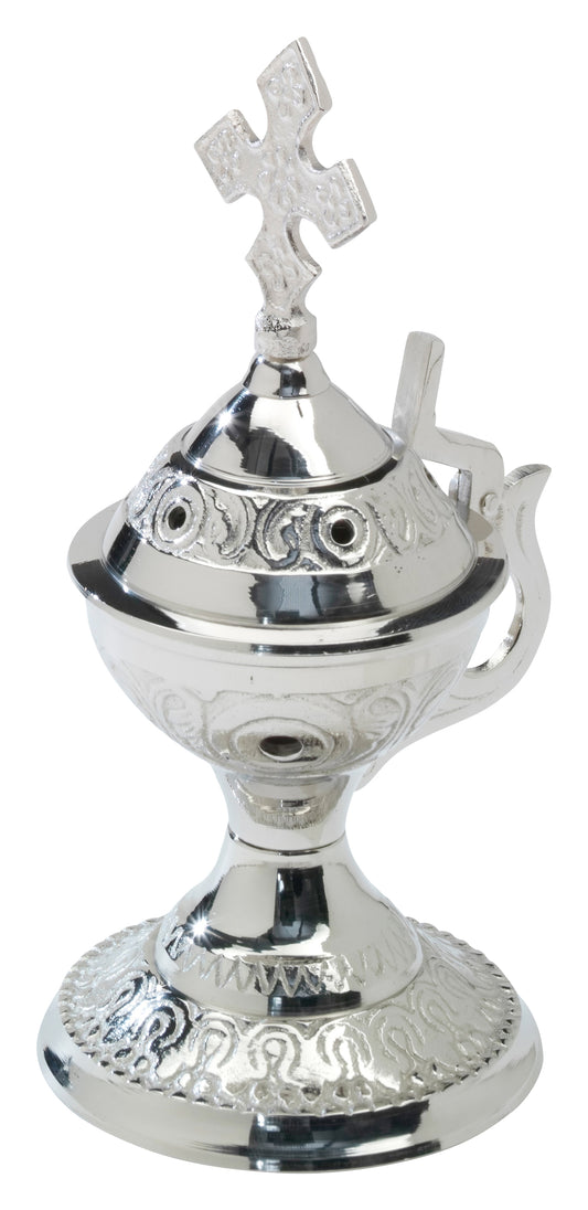 Turibolo in Ottone Argentato Lucido con Manico Altezza 14 cm