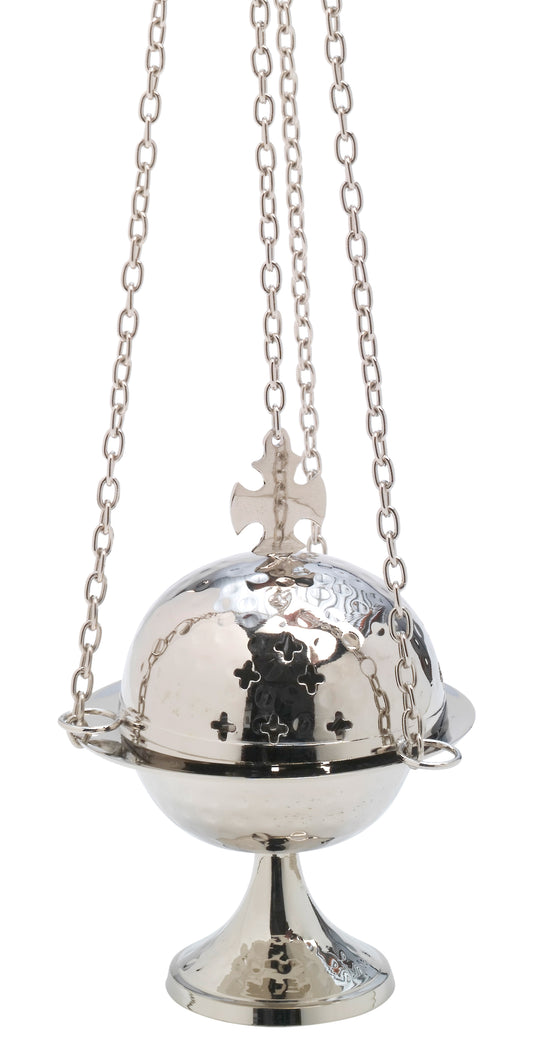 Turibolo con Croce in Ottone Argentato Lucido Altezza 15 cm