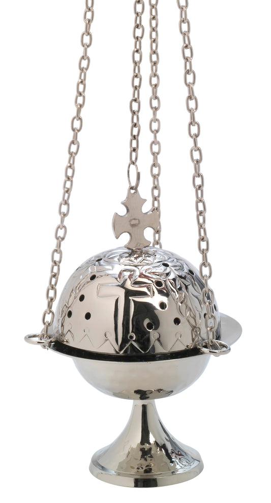 Turibolo con Croce in Ottone Argentato Lucido Altezza 16 cm