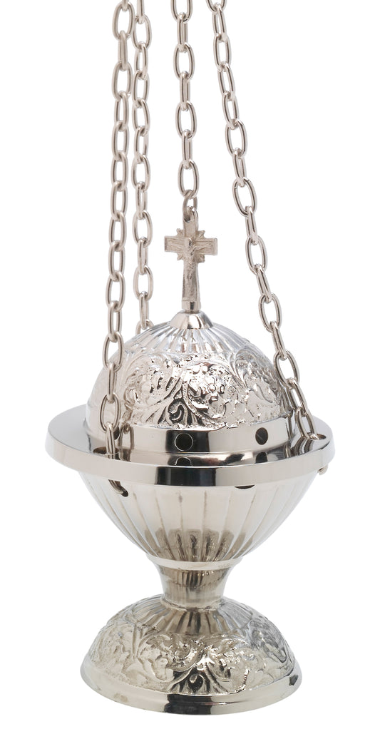 Turibolo con Croce in Ottone Argentato Lucido Altezza 18 cm