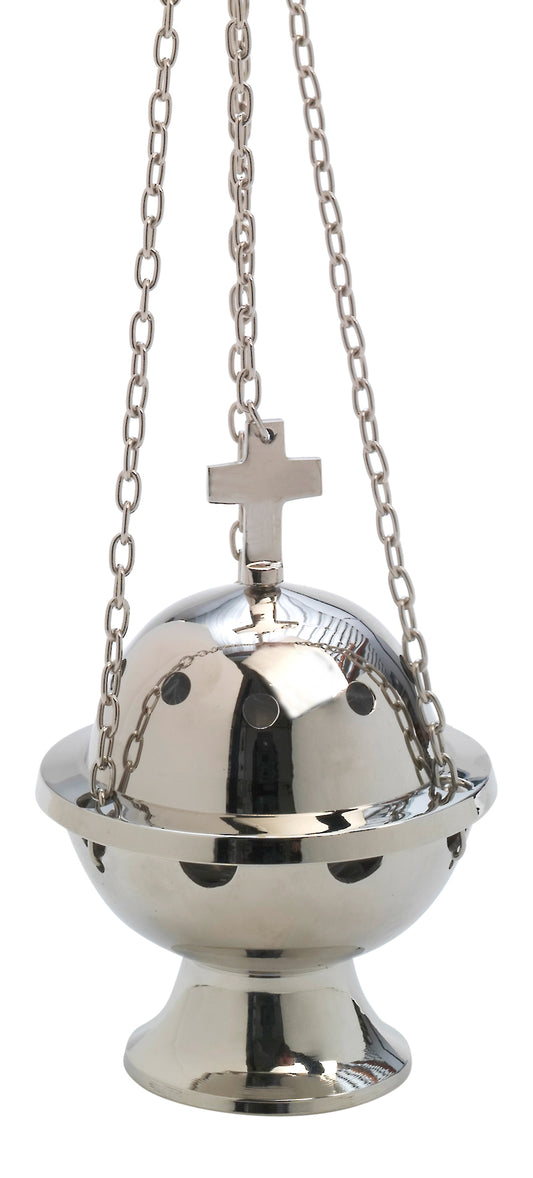 Turibolo con Croce in Ottone Argentato Lucido Altezza 13 cm