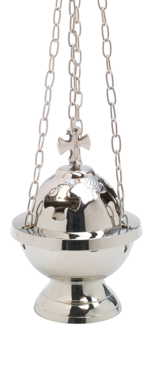 Turibolo con Croce in Ottone Argentato Lucido Altezza 15 cm