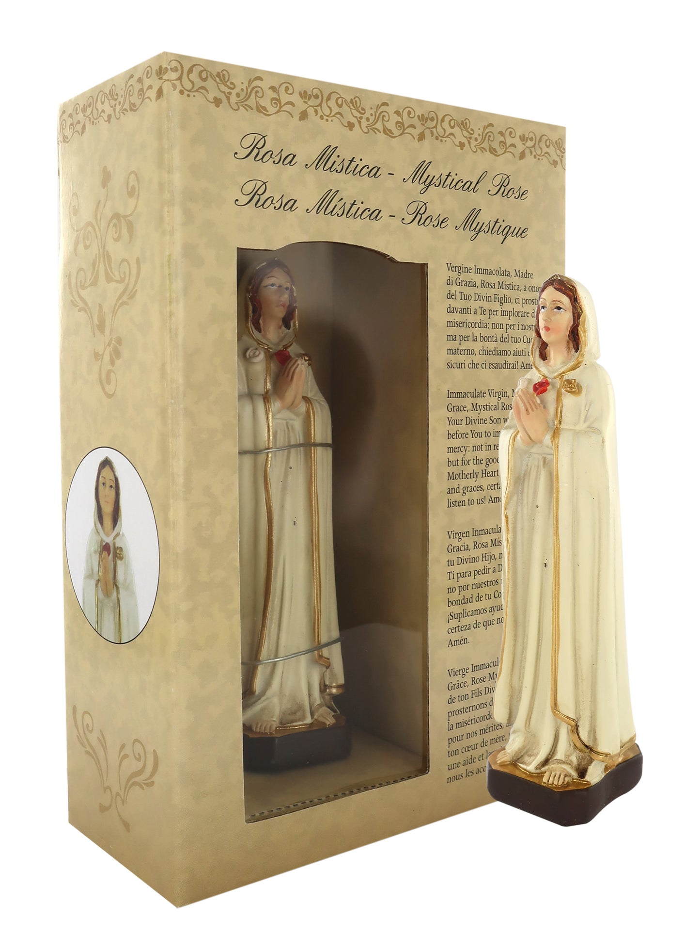Statuetta in Confezione Regalo Madonna Maria Rosa Mistica 12 Centimetri