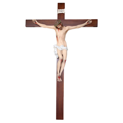Crocifisso Croce in Legno 240 x 150 con Cristo 120 cm da Appendere in Vetroresina