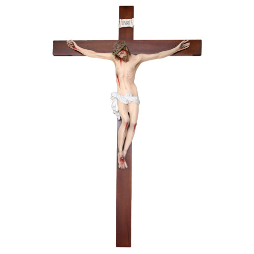 Crocifisso Croce in Legno 240 x 150 con Cristo 120 cm da Appendere in Vetroresina