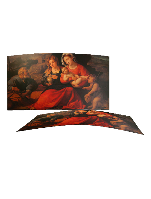 Quadro Tavola in Legno Curvo Concava Natività Sacra Famiglia 100x50 cm