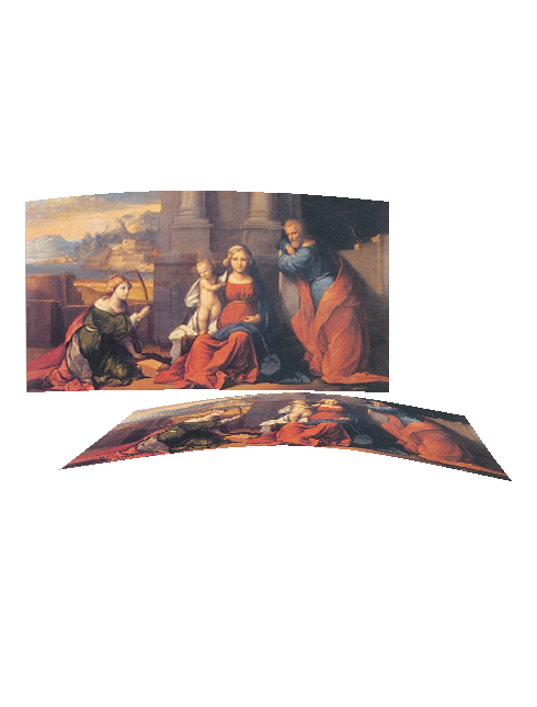 Quadro Tavola in Legno Curvo Concava Natività Sacra Famiglia 100x50 cm