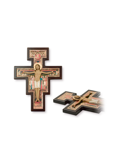 Croce San Damiano in Legno con Corpo in Resina a Rilievo 25 cm