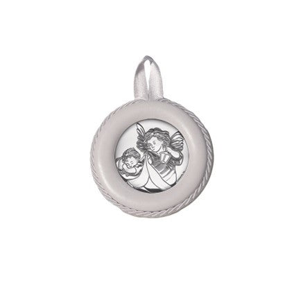 Sopraculla in Pelle Tondo con Placca in Argento con Angeli Custodi