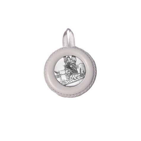 Sopraculla in Pelle Tondo con Placca in Argento con Angelo Custode