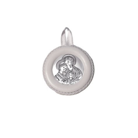 Sopraculla in Pelle Tondo con Placca in Argento con Sacra Famiglia