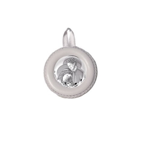 Sopraculla in Pelle Tondo con Placca in Argento con Sacra Famiglia