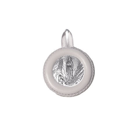 Sopraculla in Pelle Tondo con Placca in Argento con Madonna di Lourdes