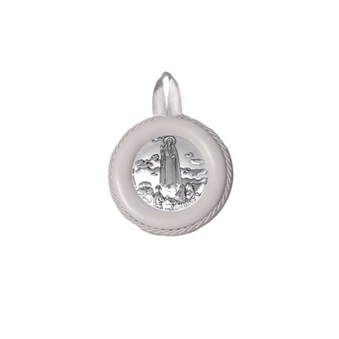 Sopraculla in Pelle Tondo con Placca in Argento con Madonna di Fatima