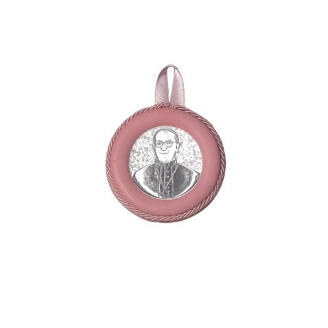 Sopraculla Rosa in Pelle Tondo con Placca in Argento con Papa Francesco