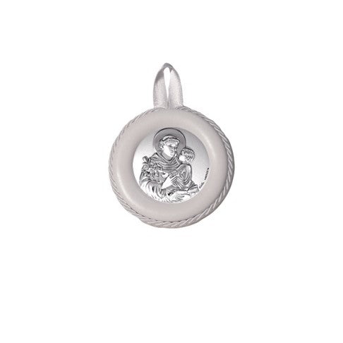 Sopraculla in Pelle Tondo con Placca in Argento con Sant'Antonio da Padova