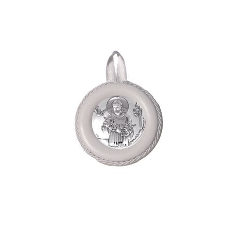 Sopraculla in Pelle Tondo con Placca in Argento con San Francesco d'Assisi