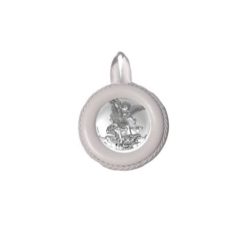 Sopraculla in Pelle Tondo con Placca in Argento con San Michele Arcangelo