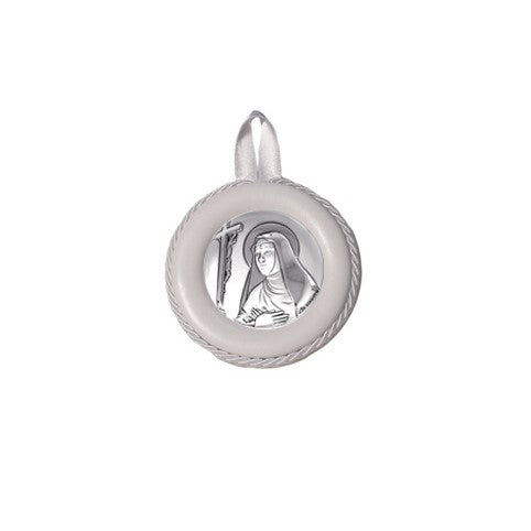Sopraculla in Pelle Tondo con Placca in Argento con Santa Rita da Cascia