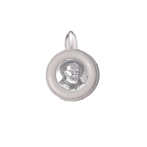 Sopraculla in Pelle Tondo con Placca in Argento con San Padre Pio da Pietrelcina